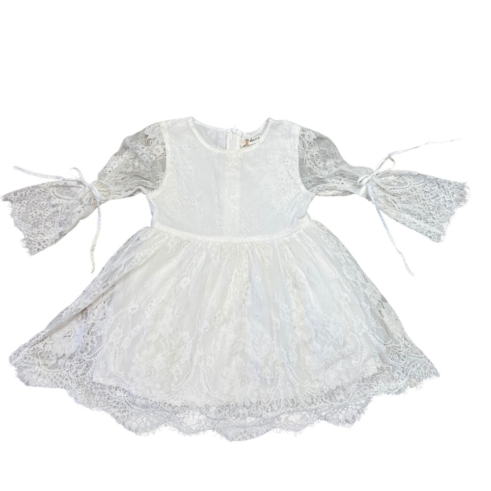 Doe A Dear Girls White Lace Bell Sleeve Special‎ Occasion Dress 4T Floral Boho